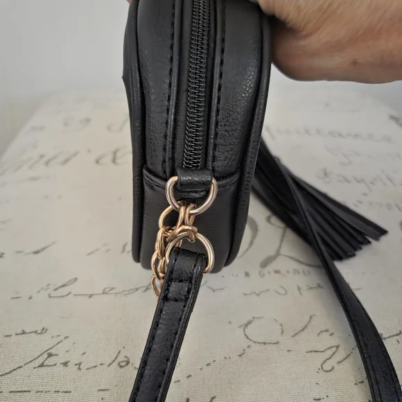 Black Fringe w/Star Embellishments Shoulder Bag Crossbody - Picture 9 of 10